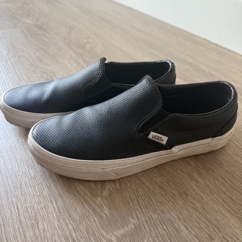 Vans Perforated Black Leather Slip Ons